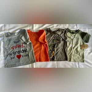 Set of 4 Dinosaur Graphic Gray and Orange Kids T-Shirts